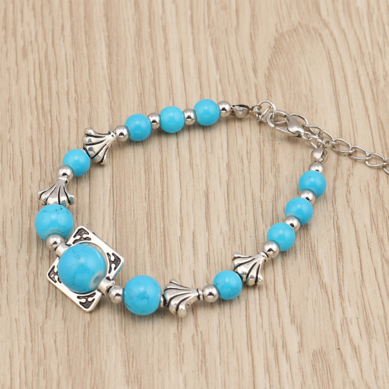 Colorful Beaded Metal Bracelet-Turquoise-Theone Apparel