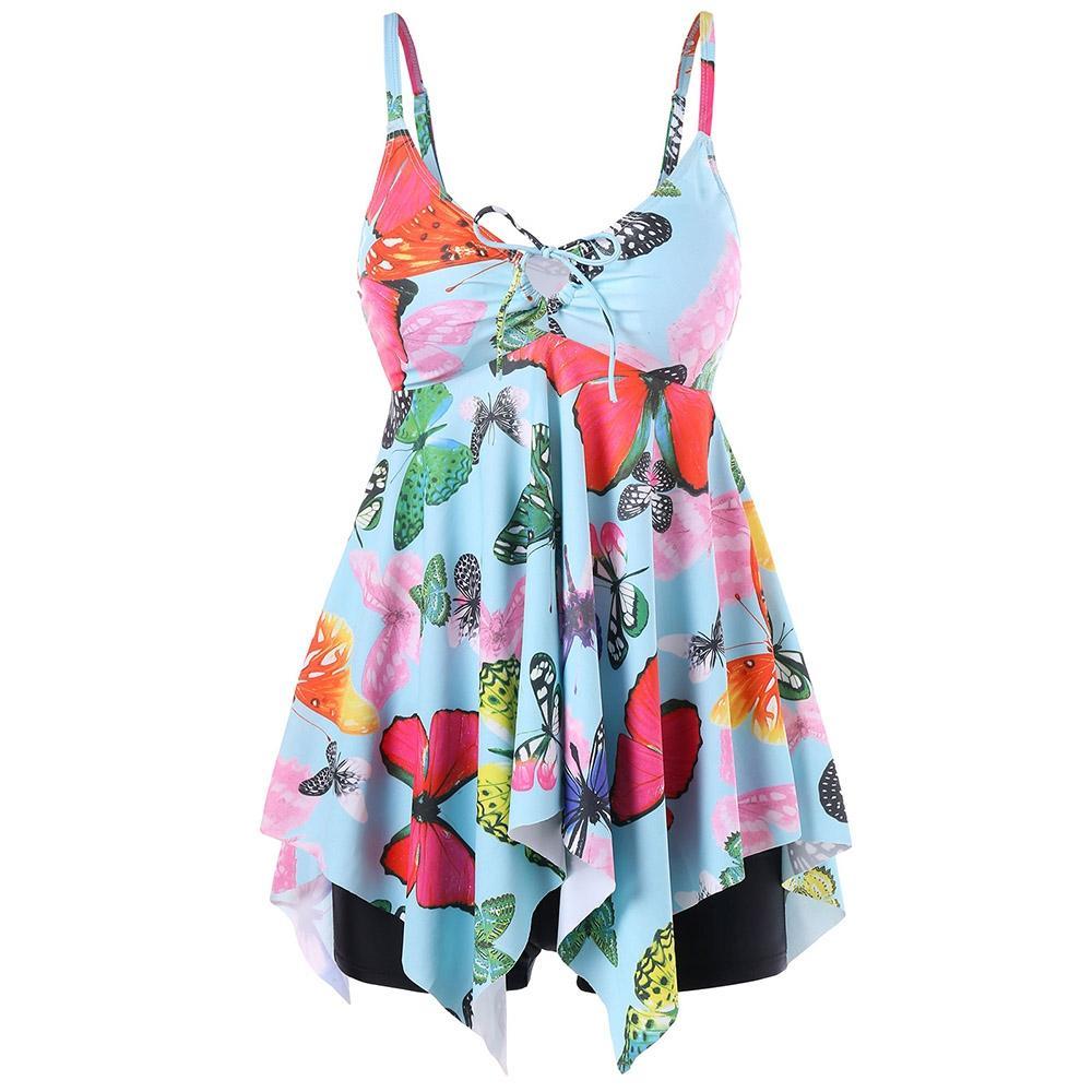 Colorful Butterflies Cami Strap Tankini - Theone Apparel