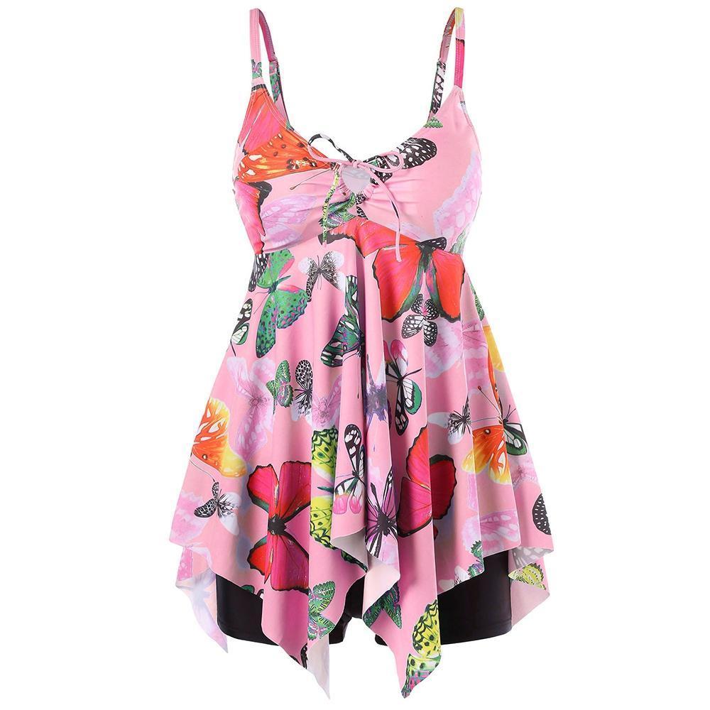 Colorful Butterflies Cami Strap Tankini - Theone Apparel