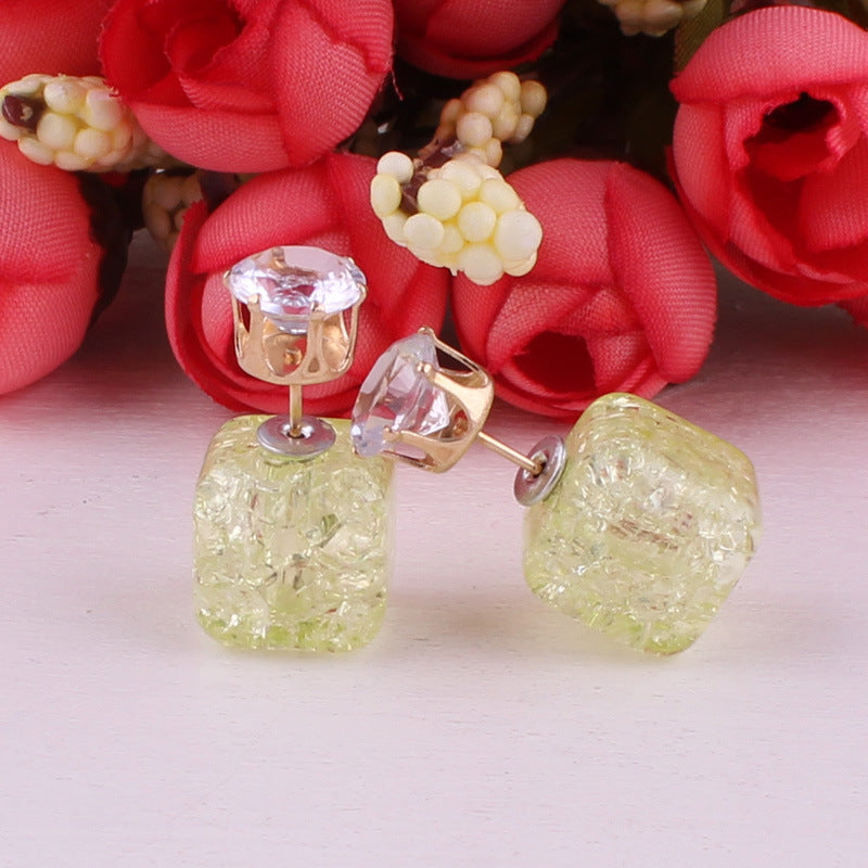 Cube Shaped Double Sided Earrings-Yellow-Theone Apparel