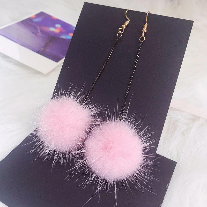 Fancy Fuzz Ball Drop Earrings - Theone Apparel