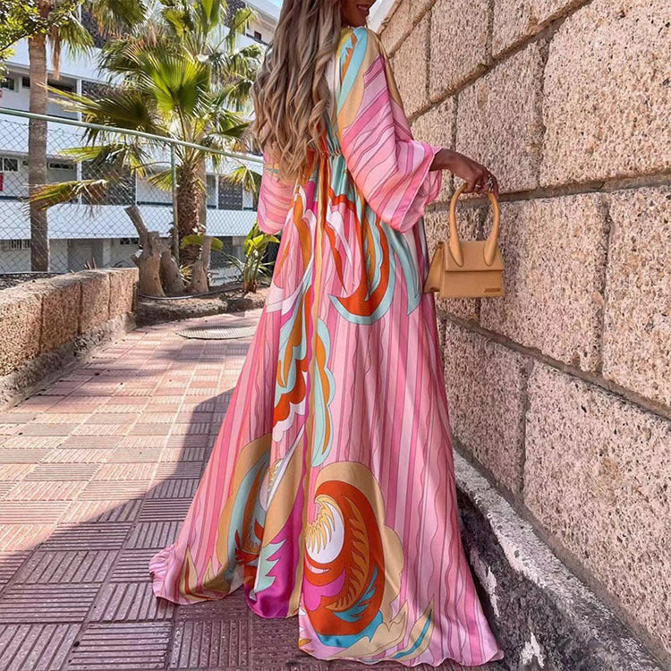 Vestido de espanador de cor vibrante do comprimento do piso