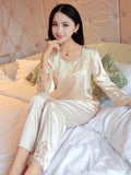Flower Lace Satin Pajamas Set - Theone Apparel