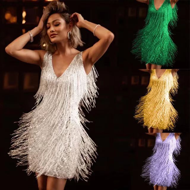 Frilly Tassel V-Neck Sleeveless Minidress