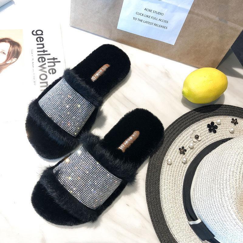 Glam Vibes Fur Lined Slippers-Black 2-Theone Apparel