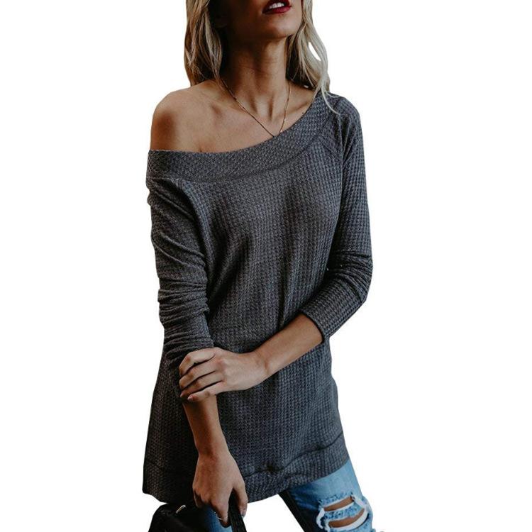 Waffle Knit Off-Shoulder Pullover Top