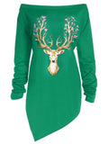 T-shirt asymétrique de renne de Noël de taille plus taille