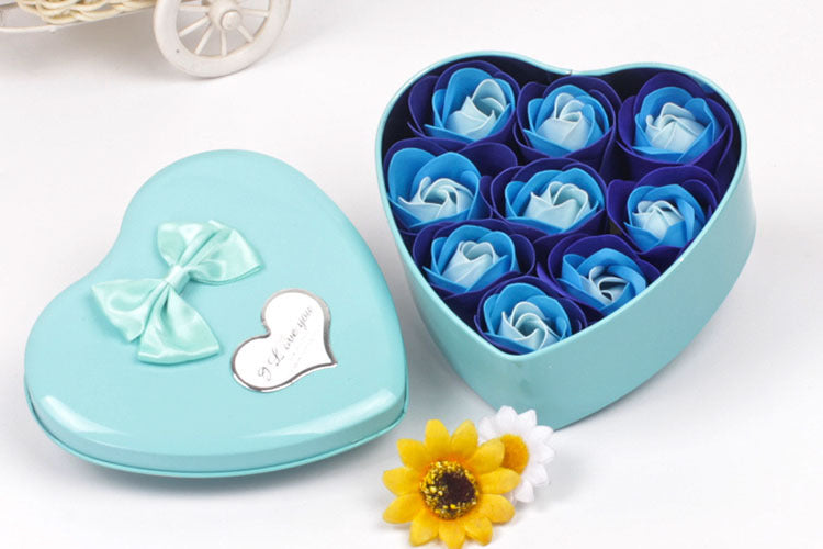 Heart Shaped 9 Mini Flower Rose Gift-Blue-Theone Apparel