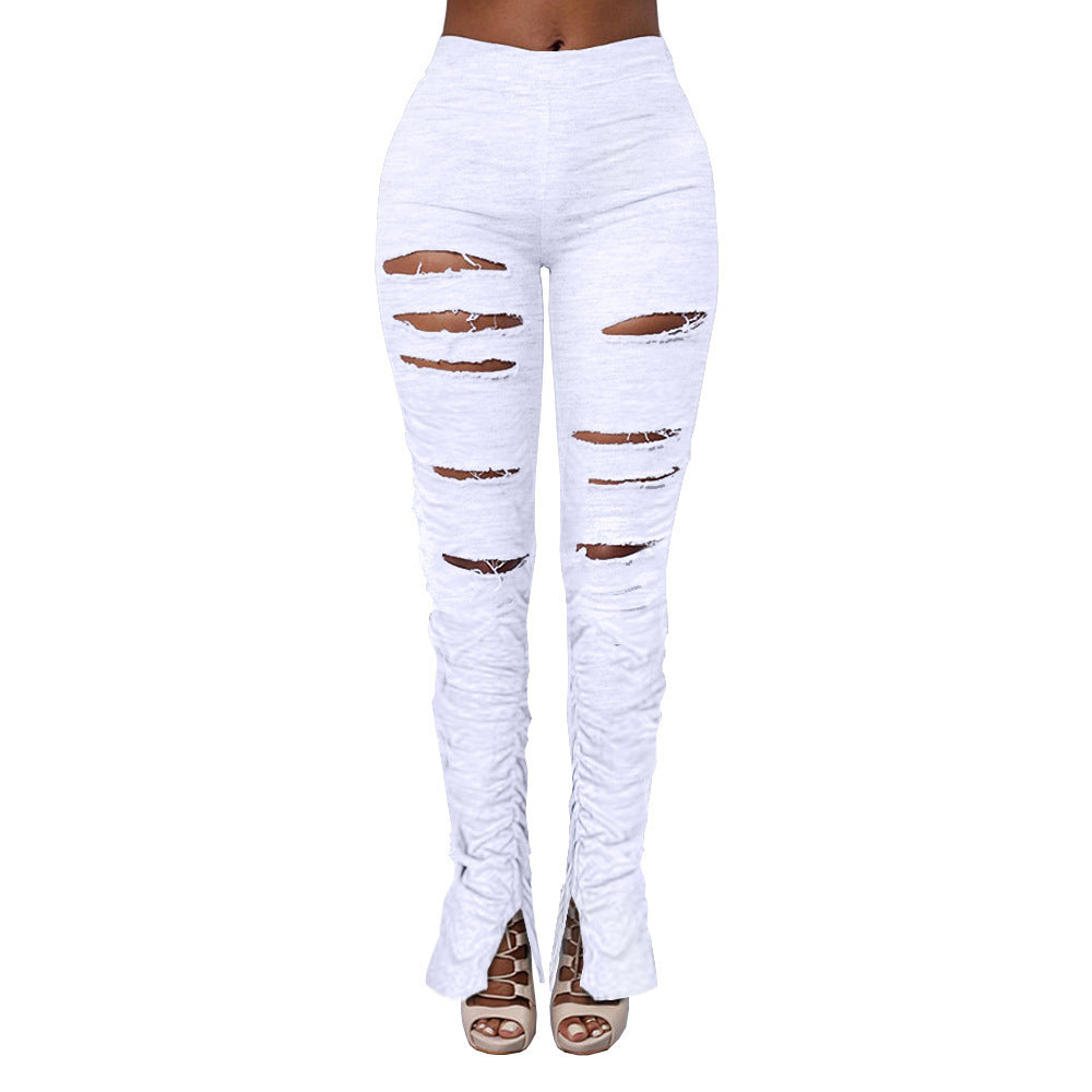 High Waist Ripped Fabric Gathered Pants-White-Theone Apparel