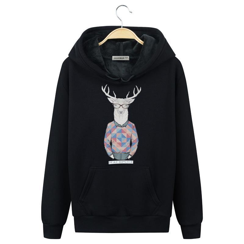 Hipster Deer with Antlers Sweater-Black-Theone Apparel