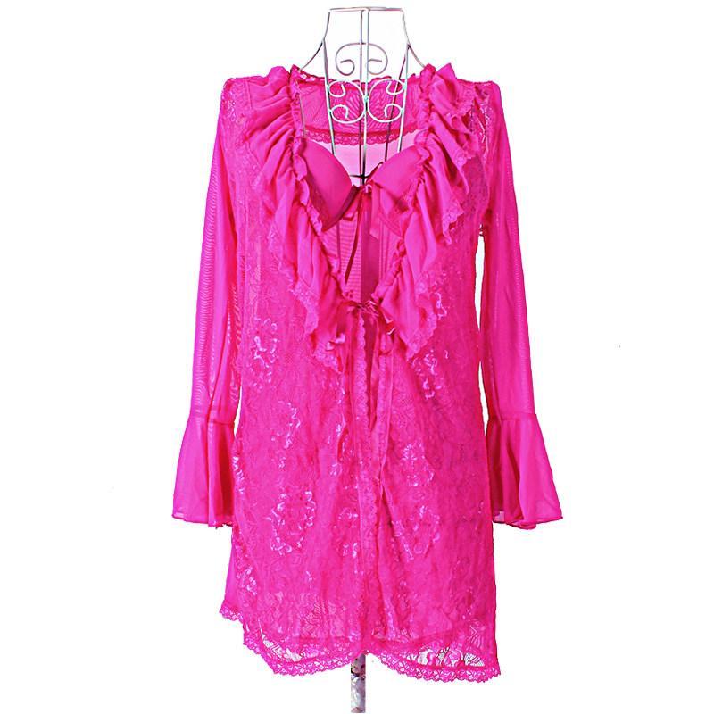 Ruffles and Lace Lingerie Robe with Bra