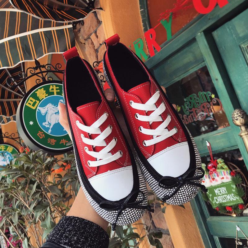 Jeweled Bow Platform Sneaker Shoes-Red-Theone Apparel