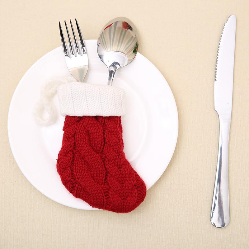 Knitted Christmas Knife and Fork Bag-Red-Theone Apparel