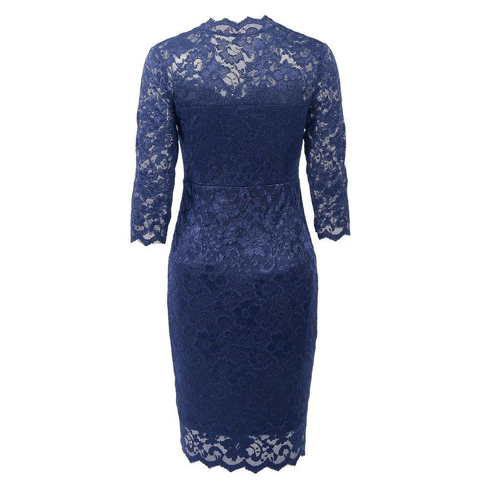 Lace Cover Tea Length Formal Dress