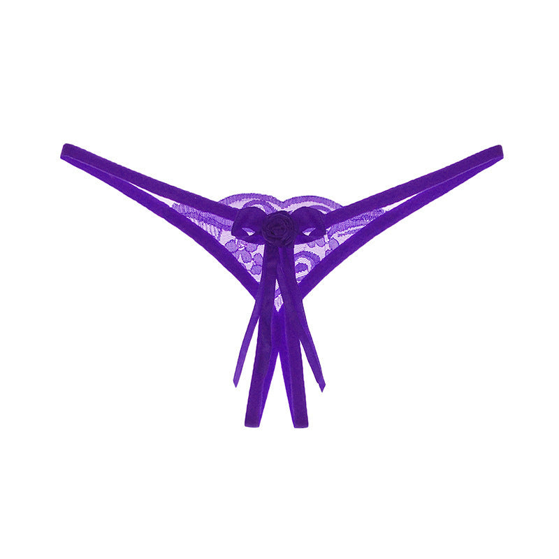 Lace Front Semi See Through Thong-Purple-Theone Apparel
