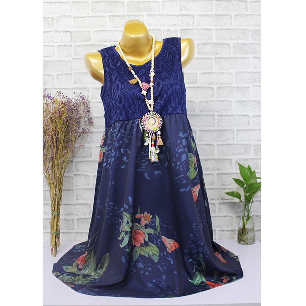 Lace and Bouquets Summer Dress-Dark Blue-Theone Apparel