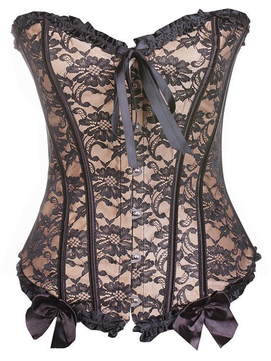 Lacy Cinch Front Corset Top-Light Brown-Theone Apparel