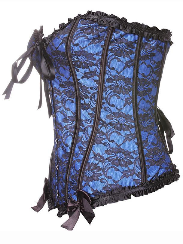 Lacy Cinch Front Corset Top-Blue-Theone Apparel