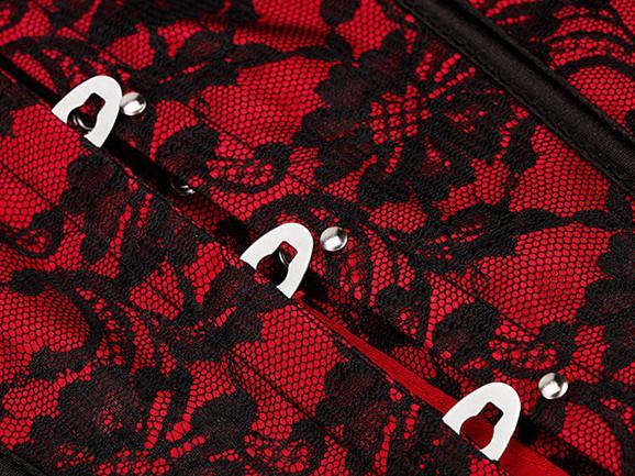 Lacy Cinch Front Corset Top-Red-Theone Apparel