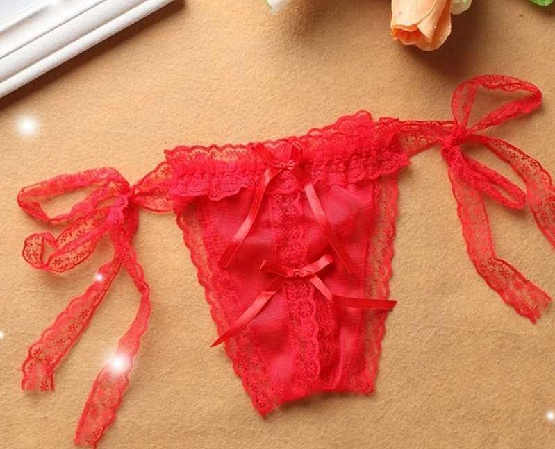 Spitzen-Bikini mit seitlicher Bindung, ouvert-Unterwäsche