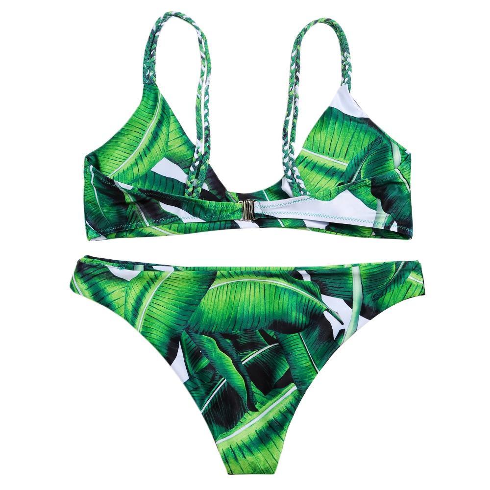 Leaf Print Spaghetti Strap Bikini