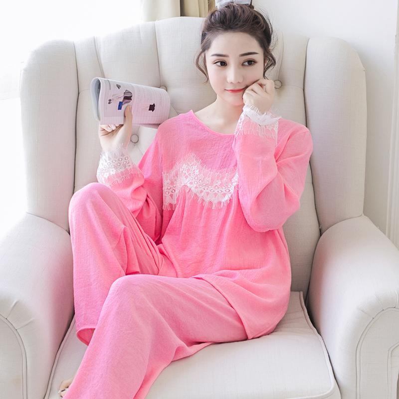 Lightweight Lace Cuff Sleepwear Set-Pink-Theone Apparel