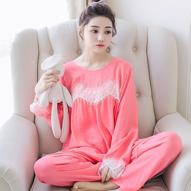 Lightweight Lace Cuff Sleepwear Set-Orange-Theone Apparel