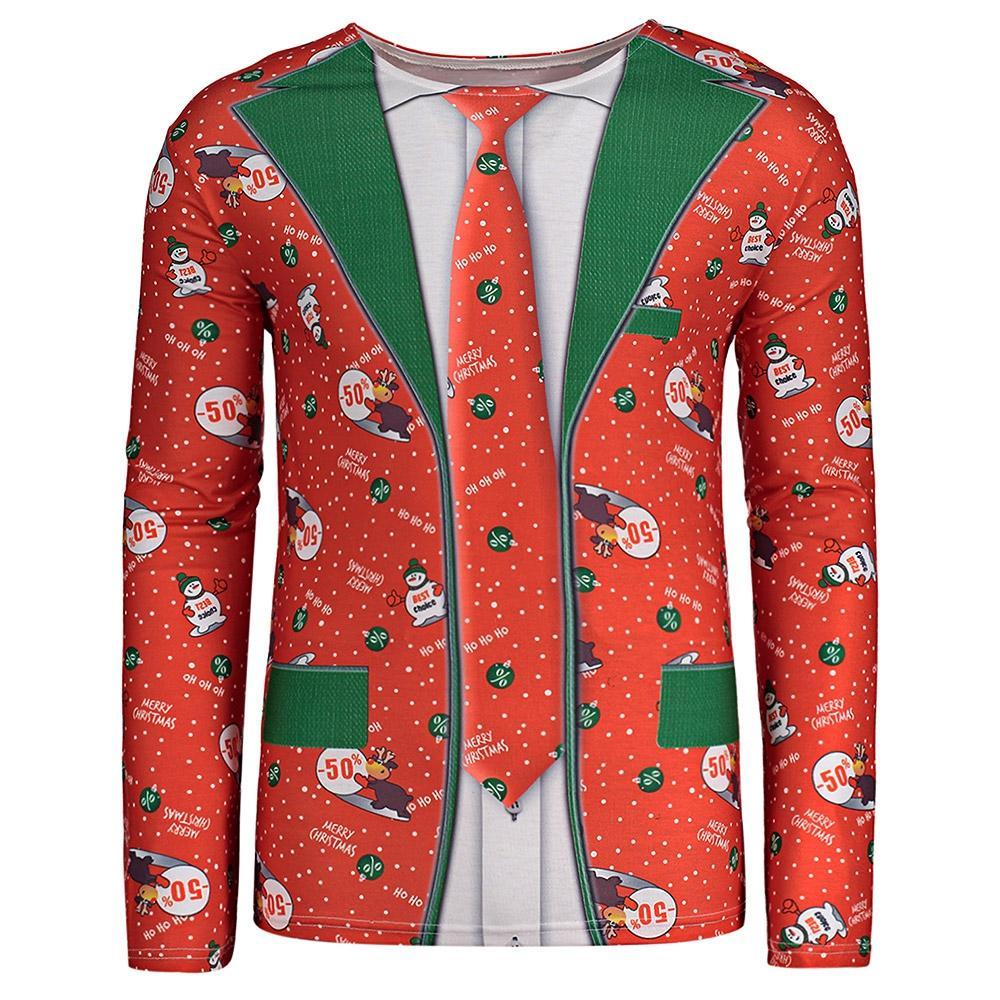 Long Sleeve Crew Neck Snowman Shirt-Red-Theone Apparel