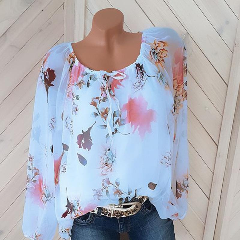 Loosely Layered Floral Peasant Blouse-Blue-Theone Apparel