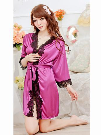 Lotus Lace Silky Lingerie Robe-Purple-Theone Apparel