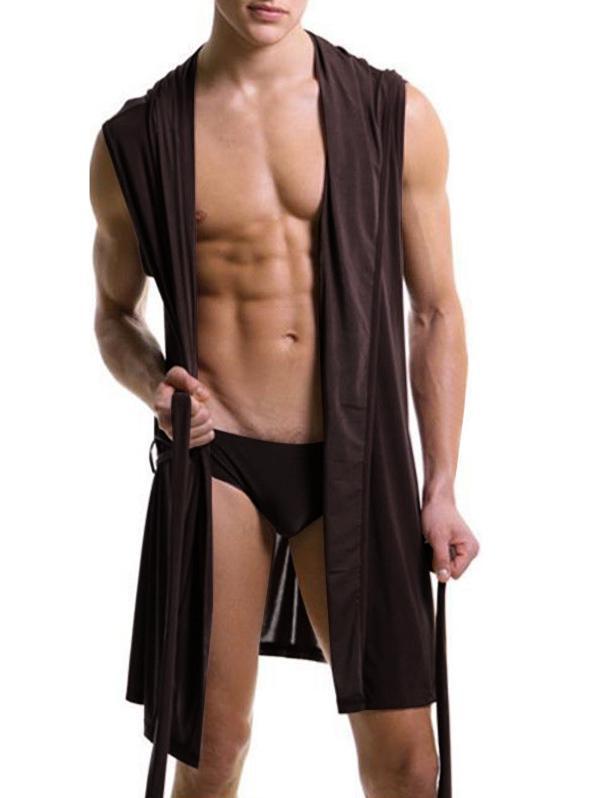 Mens Sexy Sleeveless Hooded Robe