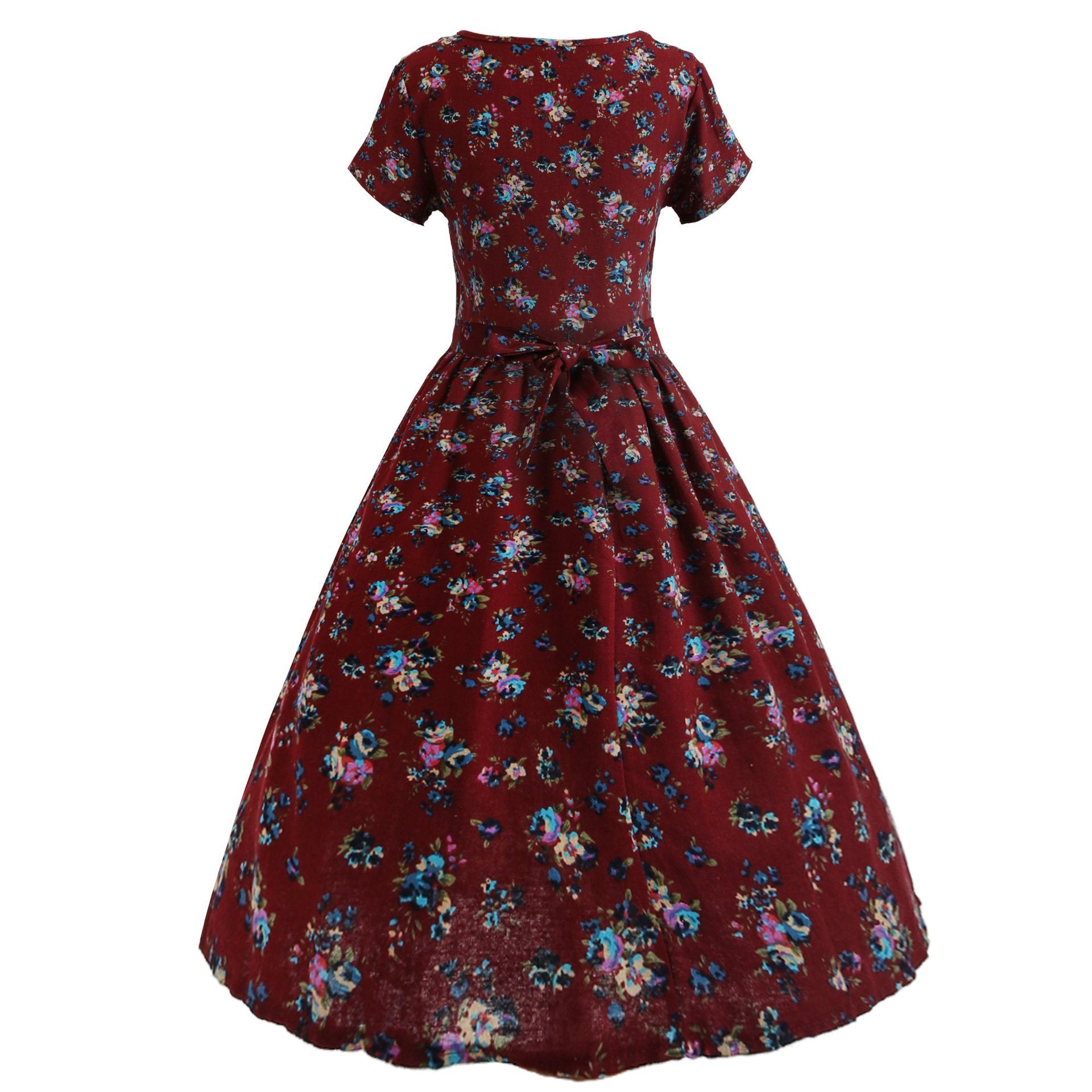 Nature Print Pleat Front Dress-Maroon-Theone Apparel
