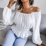 Women's Off the Shoulder Cinched Waist Long Sleeved Blouse