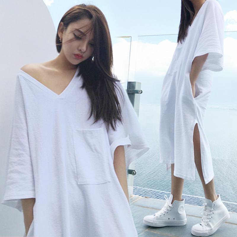 Oversized Side Slit T-Shirt Dress - Theone Apparel