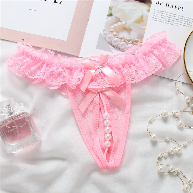 Peekaboo Pearl Ruffled Lace G String-Pink-Theone Apparel