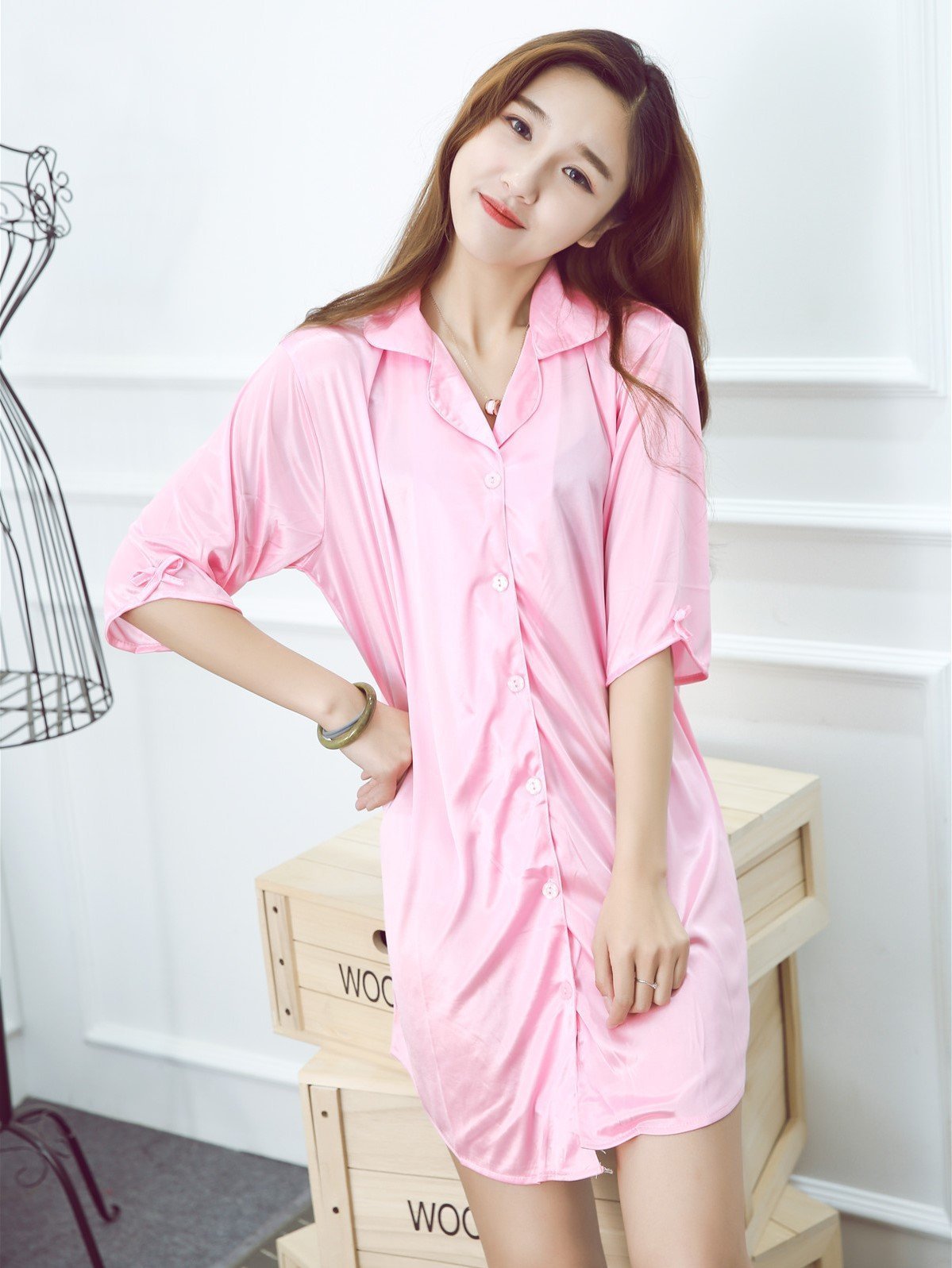 Collared Button Up Nightie - Theone Apparel