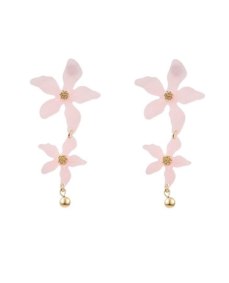 Pink Flower Blossom Statement Earrings