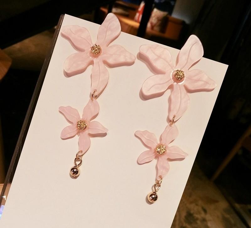 Pink Flower Blossom Statement Earrings