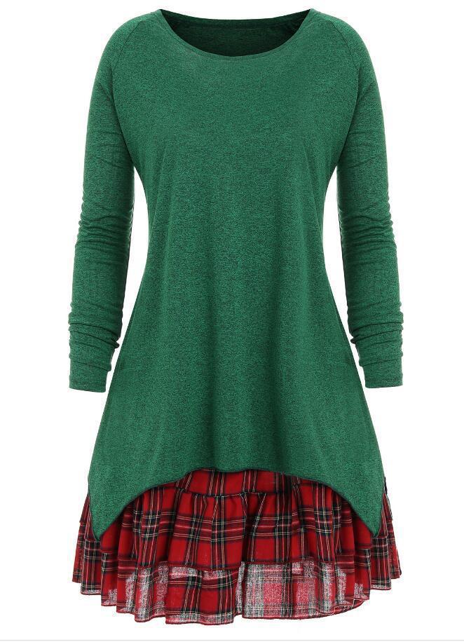 Plaid Peekaboo High Low Pullover