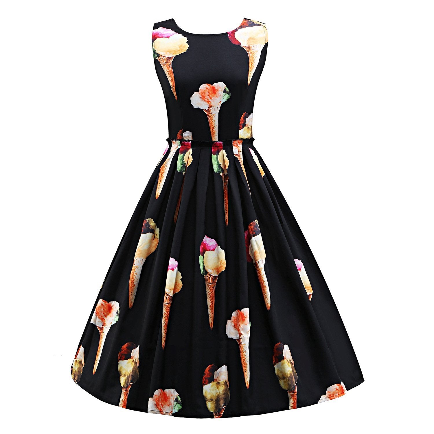 Pleated Dessert Print A Line Dress