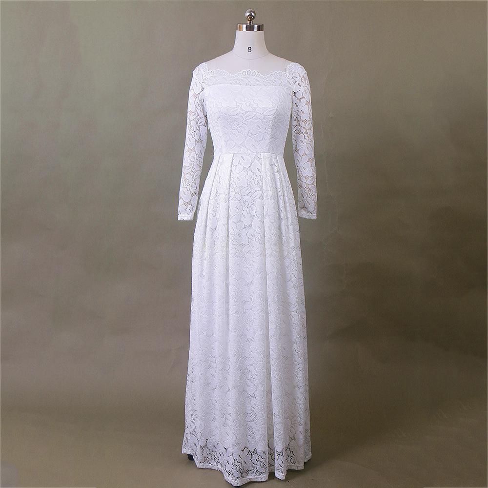 Pleated Lace Sleeve Bridal Gown