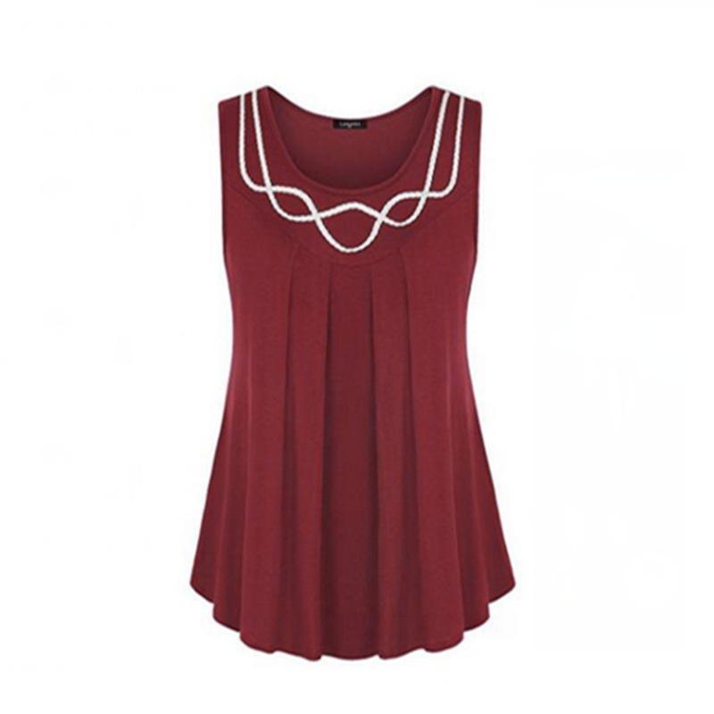 Pleated Sleeveless Shell Top-Dark Red-Theone Apparel