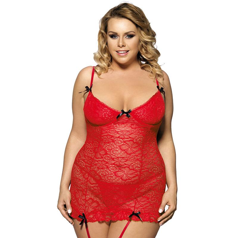 Plus Size Bows and Lace Garter Dress-Red-Theone Apparel