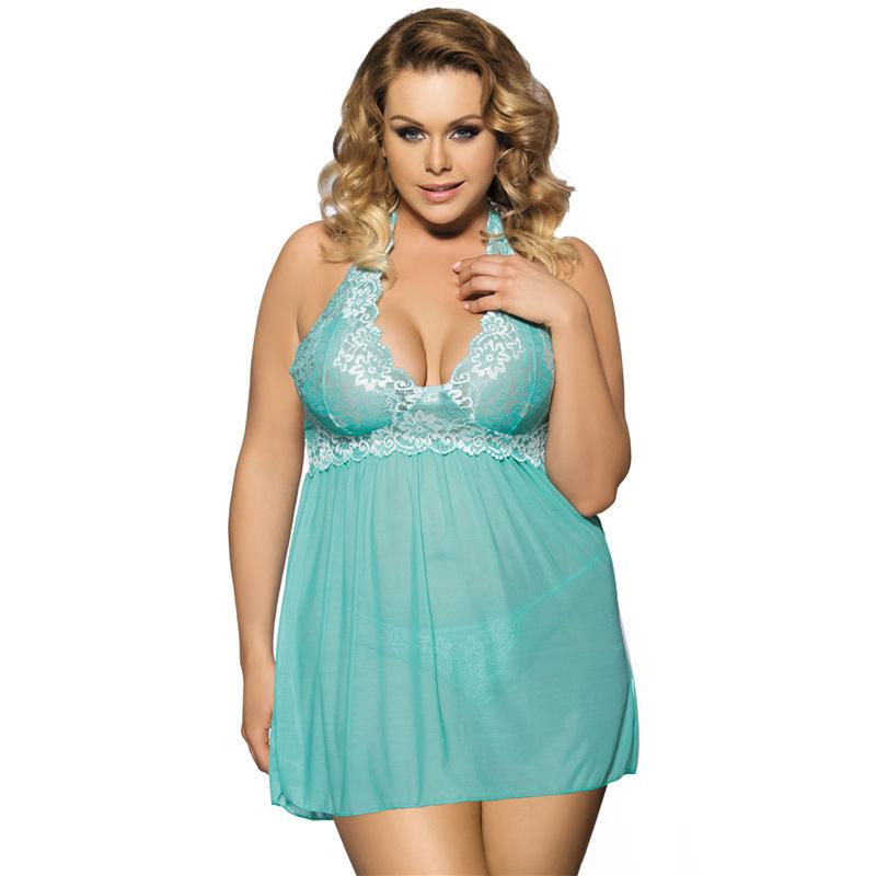 Plus Size Lace & Sheer Mini Dress-Green-Theone Apparel