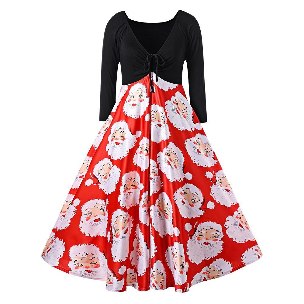 Plus Size Santa Claus Midi Dress-Black-Theone Apparel