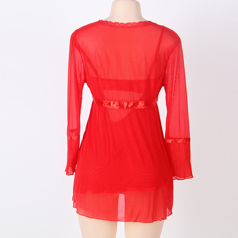 Plus Size Sheer Tie Robe and Romper Set