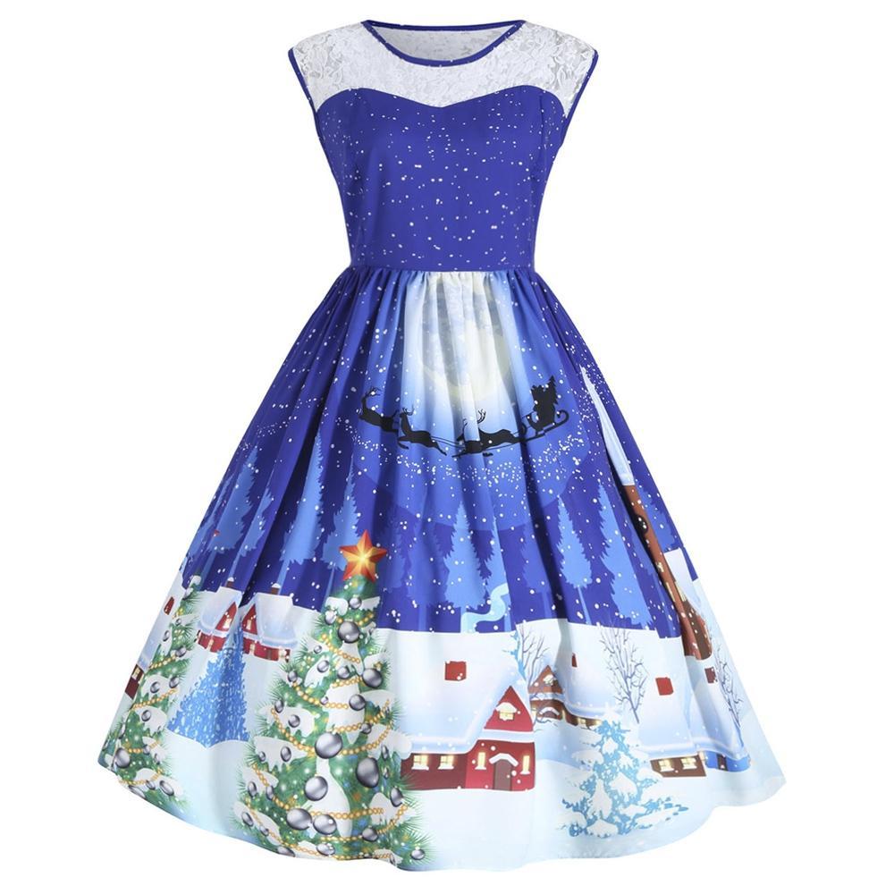 Plus Size Sleeveless Christmas Party Dress-Blue-Theone Apparel