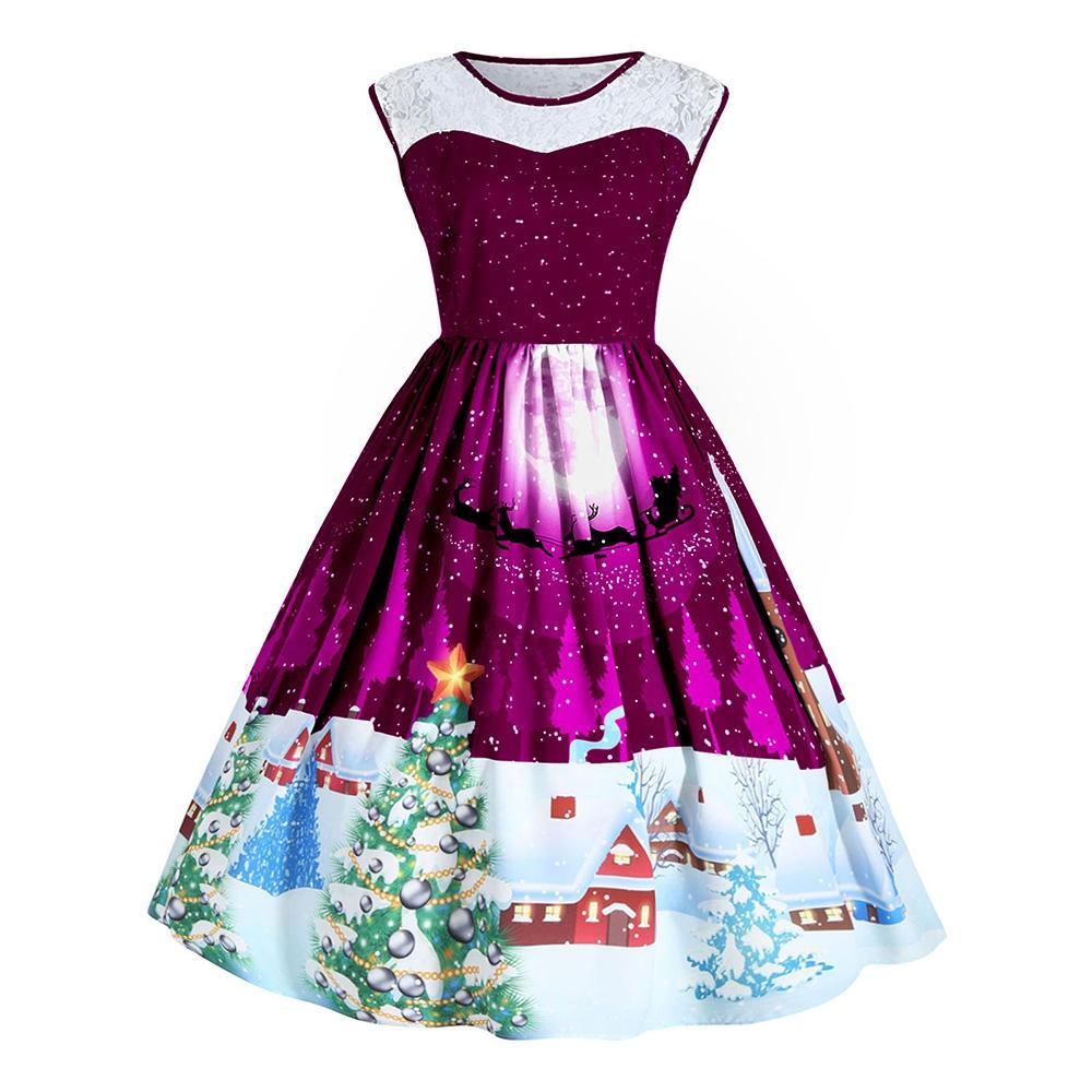 Plus Size Sleeveless Christmas Party Dress-Dark Purple-Theone Apparel