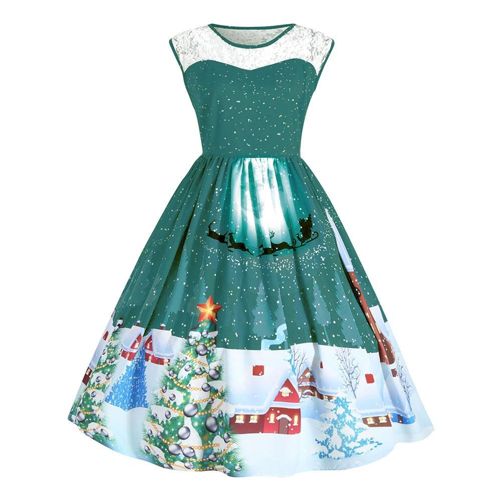 Plus Size Sleeveless Christmas Party Dress-Grass Green-Theone Apparel
