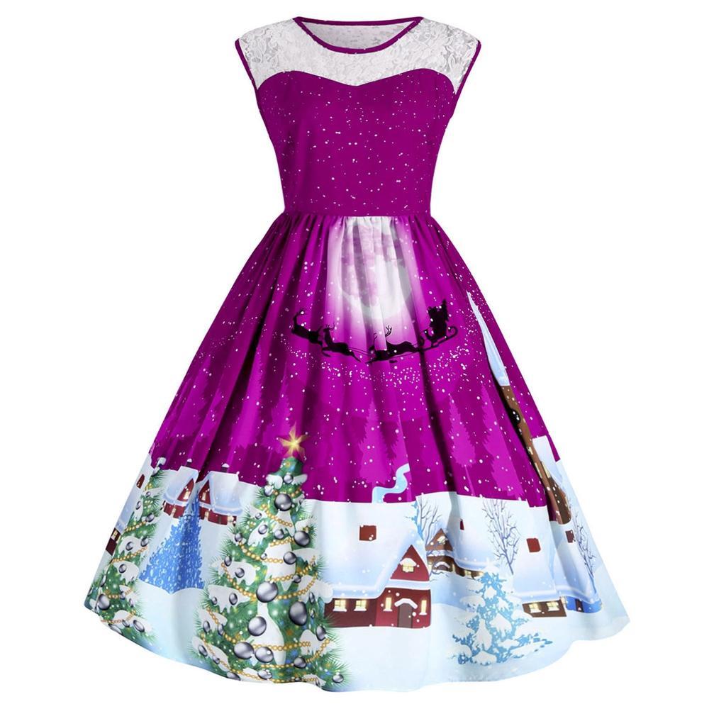Plus Size Sleeveless Christmas Party Dress-Purple-Theone Apparel